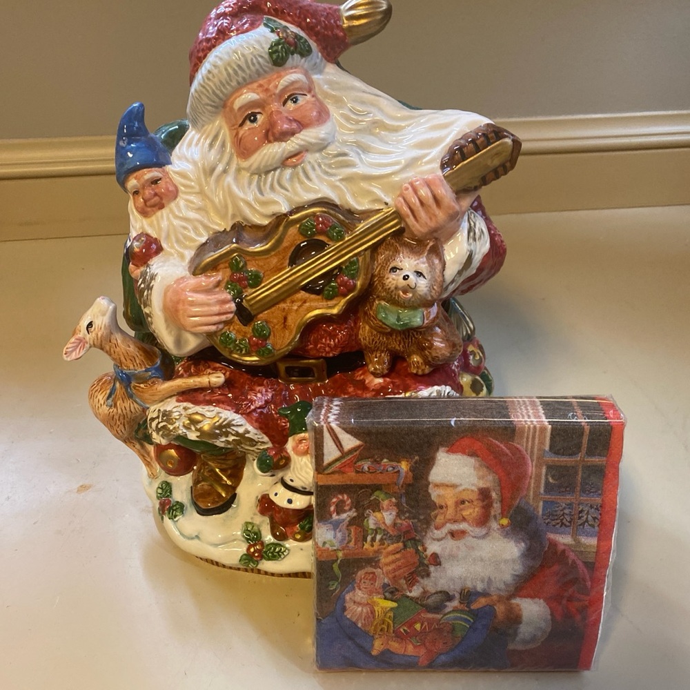 Santa Claus Holiday Figurine with Guitar - Red and White
